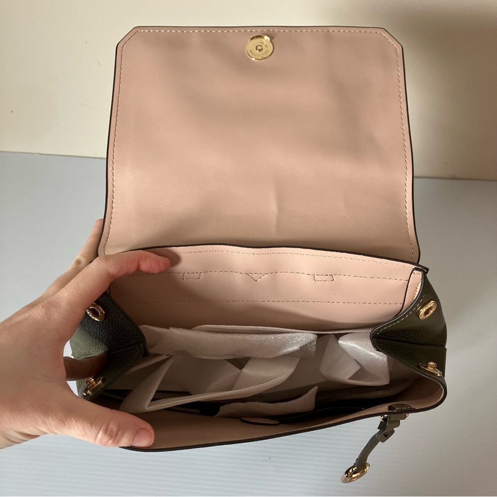 Michael Kors Hayes Medium Leather Backpack in Olive Green - Picture 7 of 9